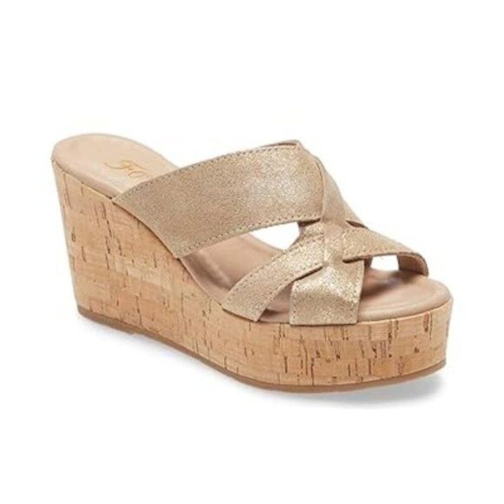 FOWT Women’s Cork Wedge Sandals Cross Strappy High Platform Open Toe Slippers